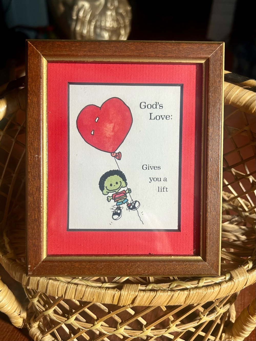 Vintage Framed "God's Love Gives You A Lift" 1980s Retro Christian Decor